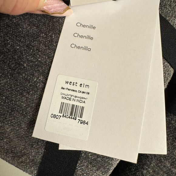 West Elm Striated Chenille Standard Size Pillow Sham Pair Graphite Gray NEW - Picture 5 of 8